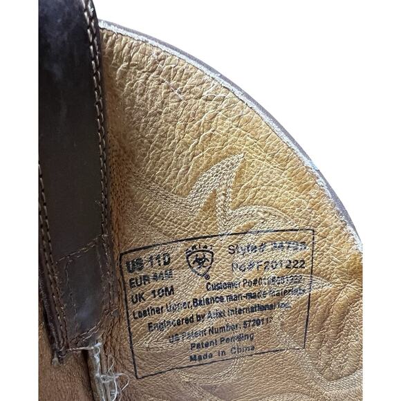 Men’s Ariat 34725 Size 11D Heritage‎ R Toe Western Brown Leather Boots 15” Tall main image 10